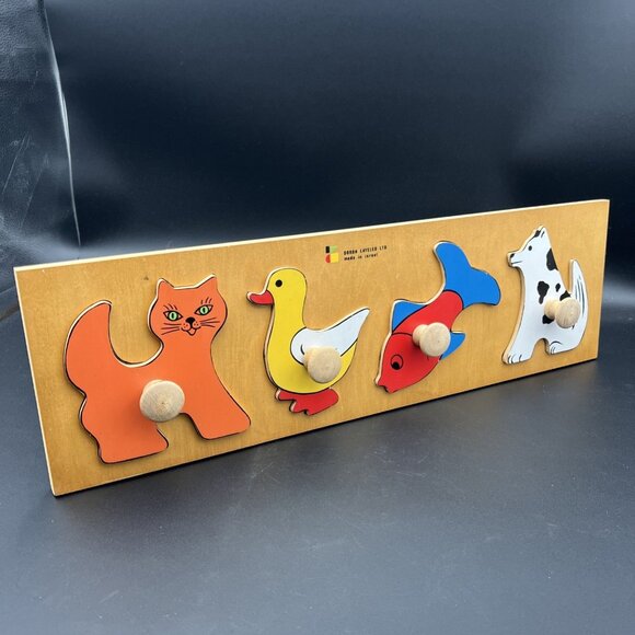 21" Wooden Animal Puzzle w/ Knob Peg Handles 1997 Doron Layeled First Puzzle - Picture 2 of 9